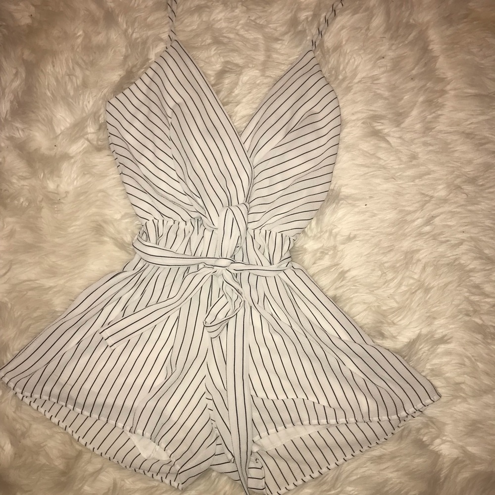 White, pinstriped romper